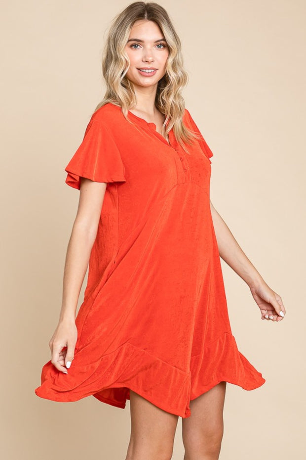 Culture Code Full Size Short Sleeve Ruffled Asymmetric Hem Dress - Fashionmj