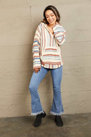 Striped Hooded Sweater with Kangaroo Pocket - Fashionmj