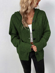 Button-Down Long Sleeve Hooded Sweater - Fashionmj