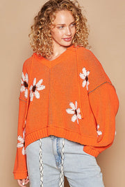 POL Floral Pattern Hooded High-Low Sweater - Fashionmj