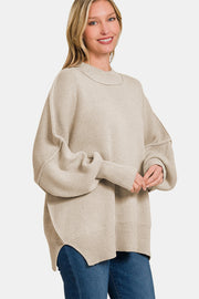 Zenana Side Sit Oversize Sweater - Fashionmj