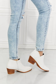 MMShoes Trust Yourself Embroidered Crossover Cowboy Bootie in White - Fashionmj