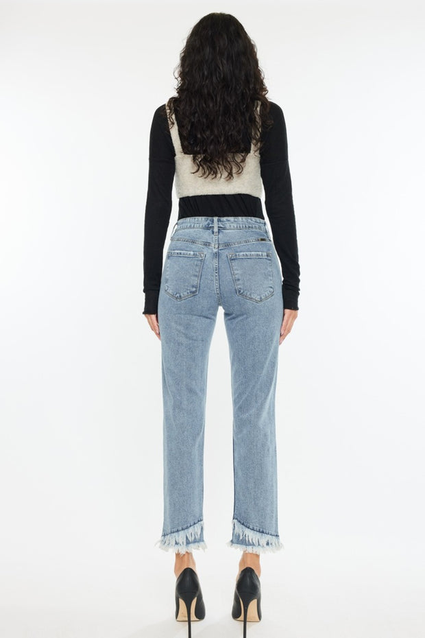 Kancan Raw Hem High Rise Straight Jeans