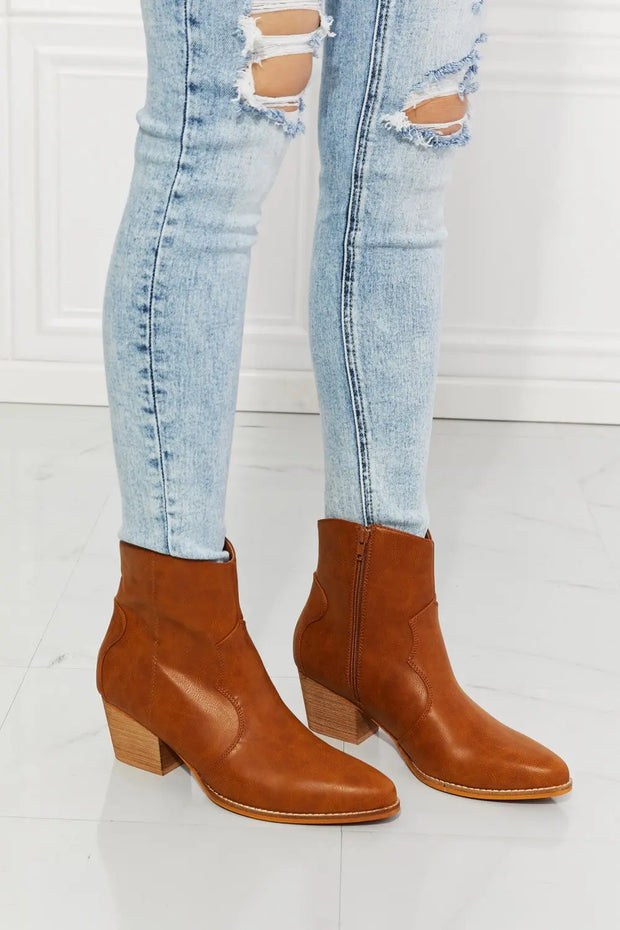 MMShoes Watertower Town Faux Leather Western Ankle Boots in Ochre - Fashionmj