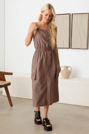 Tasha Apparel Adjustable Strap Waist Drawstring Cargo Midi Dress Trendsi