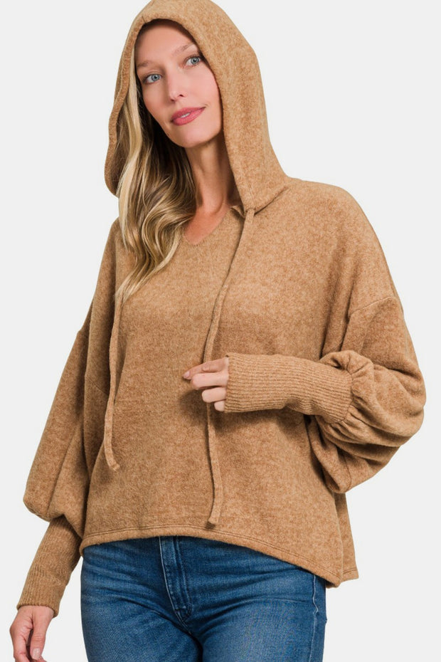 Zenana Brushed Hacci Drop Shoulder Cropped Hoodie - Fashionmj