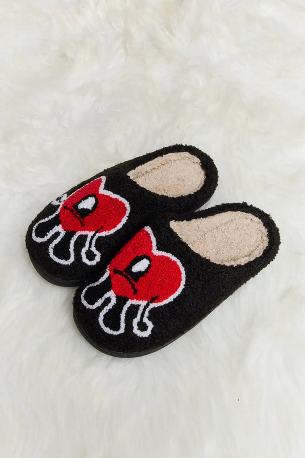 Melody Love Heart Print Plush Slippers - Fashionmj