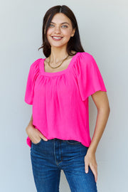 Ninexis Keep Me Close Square Neck Short Sleeve Blouse in Fuchsia - Fashionmj