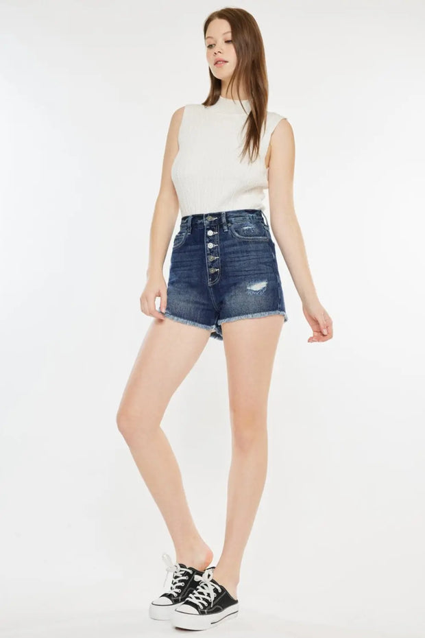 Kancan Raw Hem Button Fly Denim Shorts - Fashionmj