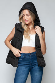 Snobbish Snap and Zip Closure Hooded Vest - Fashionmj