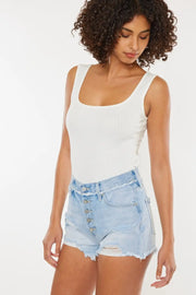 Kancan Distressed Button Fly Denim Shorts - Fashionmj