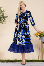 Celeste Full Size Paisley Print Lace Ruffled Midi Dress - Fashionmj