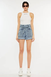 Kancan Ultra High Rise Paperbag Denim Shorts - Fashionmj