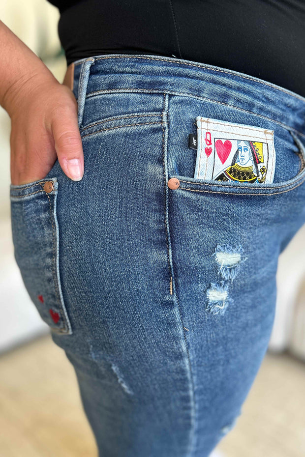 Judy Blue Full Size Queen Of Hearts Coin Pocket BF Jeans - Fashionmj