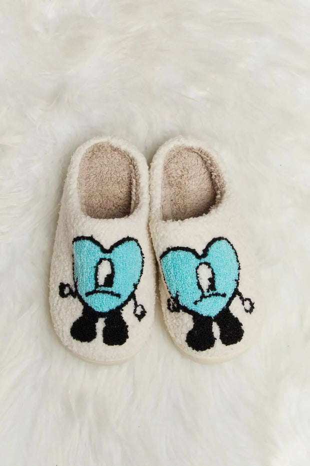 Melody Love Heart Print Plush Slippers - Fashionmj