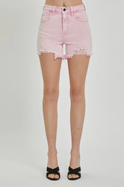 RISEN High Rise Distressed Denim Shorts - Fashionmj