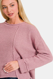 Zenana Asymmetric Hem Drop Shoulder Sweater - Fashionmj