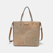 Nicole Lee USA Metallic Stitching Embroidery Inlaid Rhinestone Tote Bag - Fashionmj