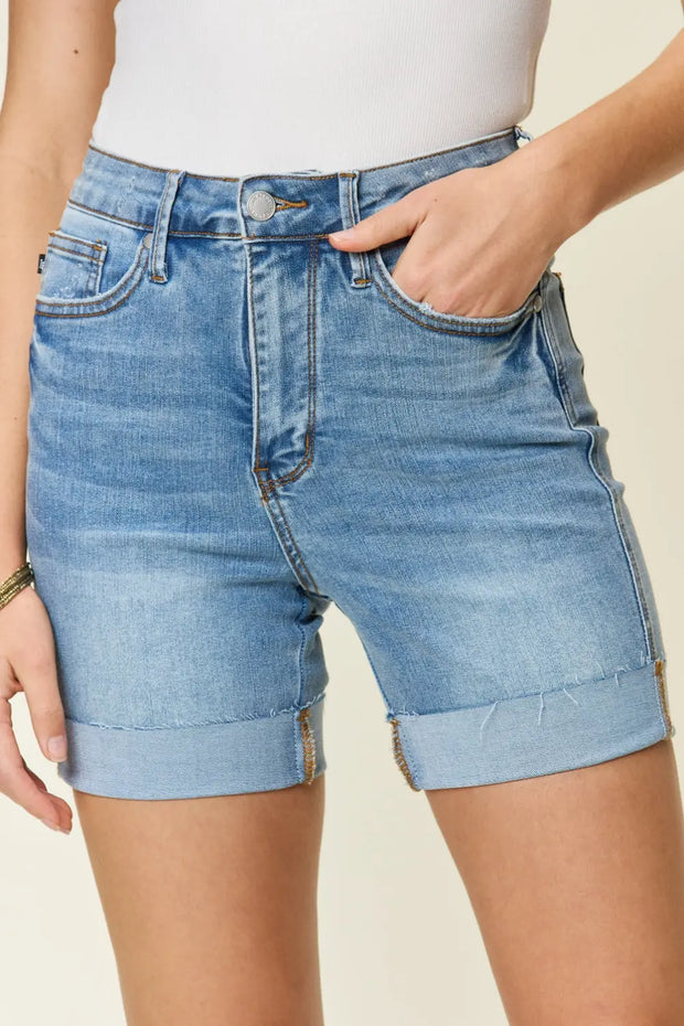 Judy Blue Full Size Tummy Control High Waist Denim Shorts - Fashionmj