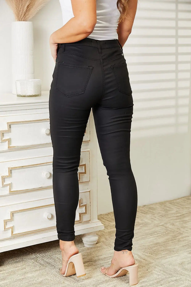 Kancan Full Size High Rise Black Coated Ankle Skinny Jeans - Fashionmj