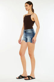 Kancan High Waist Raw Hem Denim Shorts - Fashionmj