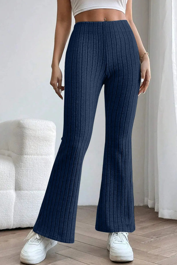 Basic Bae Full Size Ribbed High Waist Flare Pants Trendsi