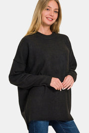 Zenana High-Low Hem Drop Shoulder Sweater - Fashionmj