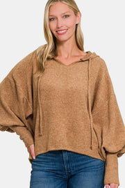 Zenana Brushed Hacci Drop Shoulder Cropped Hoodie - Fashionmj