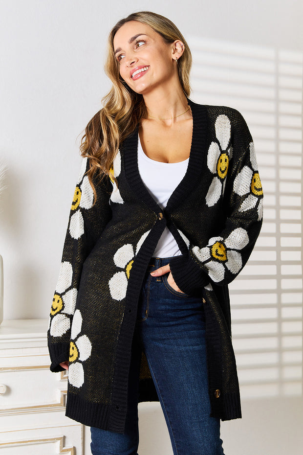 Perfee Floral Button Down Longline Cardigan - Fashionmj