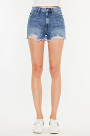 Kancan Distressed Raw Hem High Waist Denim Shorts - Fashionmj