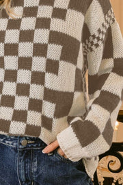 BiBi Checkered Contrast Chunky Sweater - Fashionmj