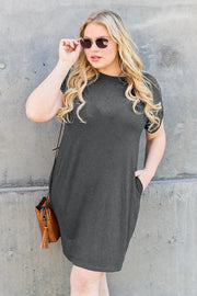 Basic Bae Full Size Round Neck Short Sleeve Dress with Pockets - Fashionmj