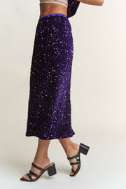 J.NNA Sequin Back Slit Midi Skirt - Fashionmj