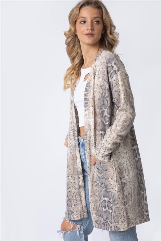 Cherish Apparel Animal Print Flannel Open Front Longline Cardigan - Fashionmj