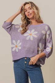 BiBi Floral Pattern Slit Sweater - Fashionmj