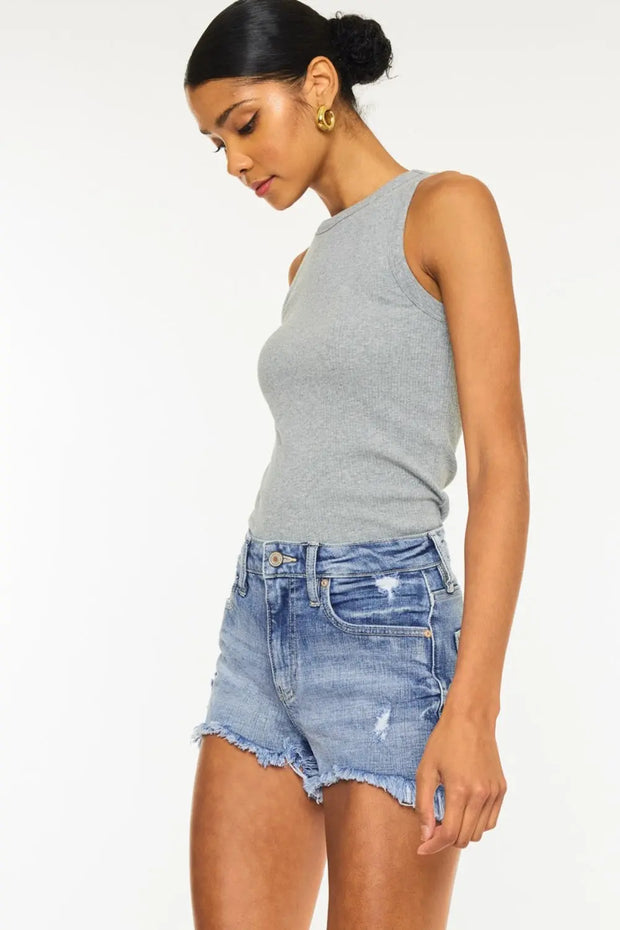 Kancan Distressed Raw Hem Denim Shorts - Fashionmj