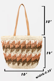 Fame Straw Braided Striped Tote Bag - Fashionmj