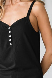 Heimish Full Size Quarter Button Ribbed Cami - Fashionmj