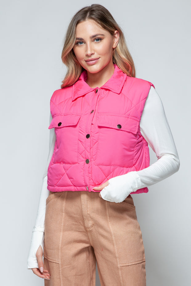 Snobbish Snap Down Quilted Crop Vest - Fashionmj