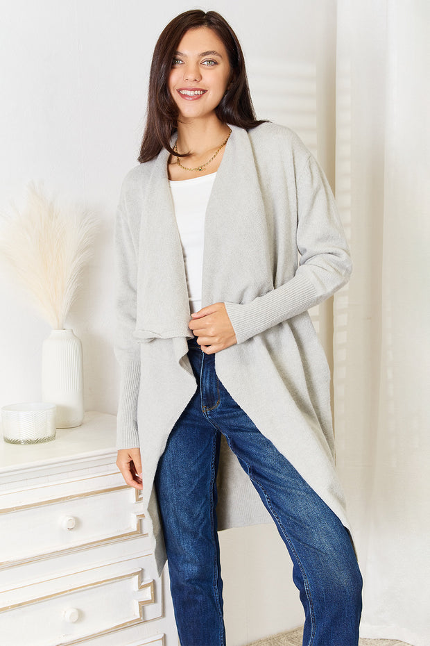 Angel Wings Open Front Duster Cardigan with Pockets - Fashionmj