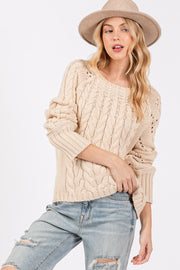 SAGE + FIG Cable-Knit Long Sleeve Sweater - Fashionmj