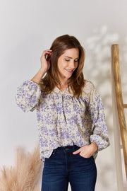 Hailey & Co Full Size Lace Detail Printed Blouse - Fashionmj