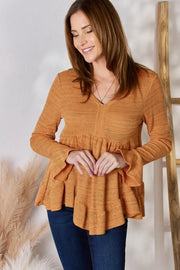 Hailey & Co Full Size V-Neck Flounce Sleeve Blouse - Fashionmj