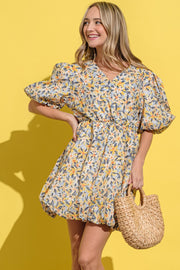 And The Why Full Size Floral Surplice Puff Sleeve Dress - Fashionmj