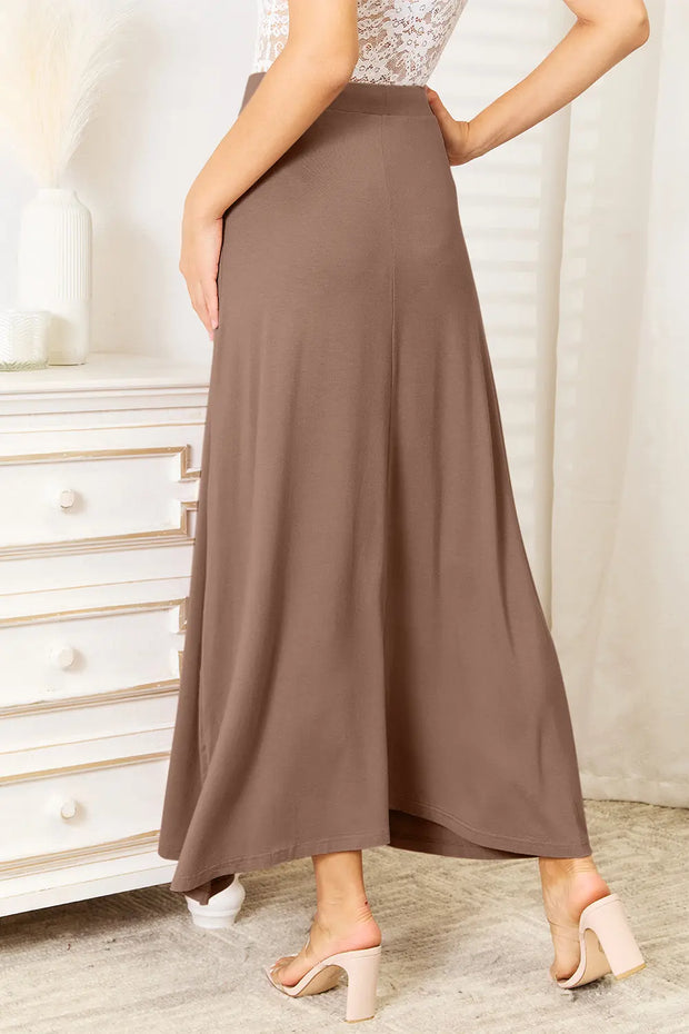 Double Take Full Size Soft Rayon Drawstring Waist Maxi Skirt Rayon - Fashionmj