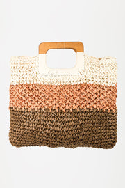 Fame Color Block Double-Use Braided Tote Bag - Fashionmj