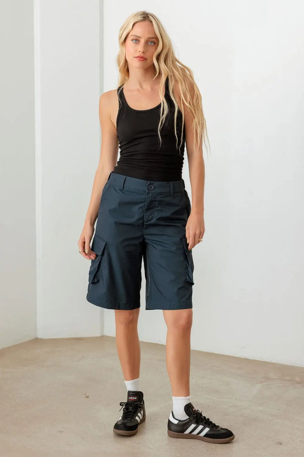 Tasha Apparel Navy Cargo Bermuda Shorts - Fashionmj