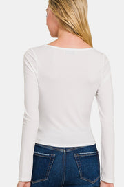 Zenana Square Neck Fitted Long Sleeve T-Shirt - Fashionmj