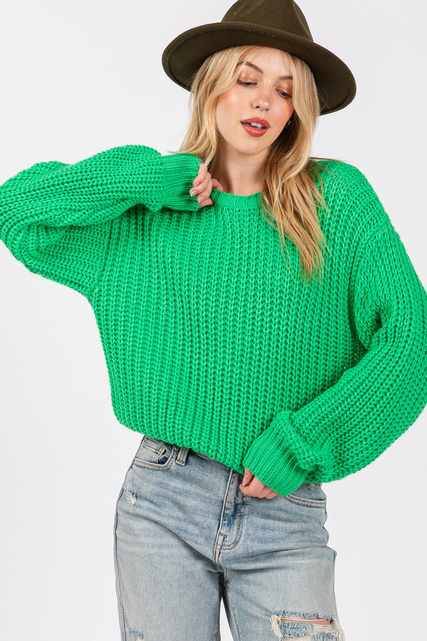 SAGE + FIG Round Neck Drop Shoulder Sweater - Fashionmj