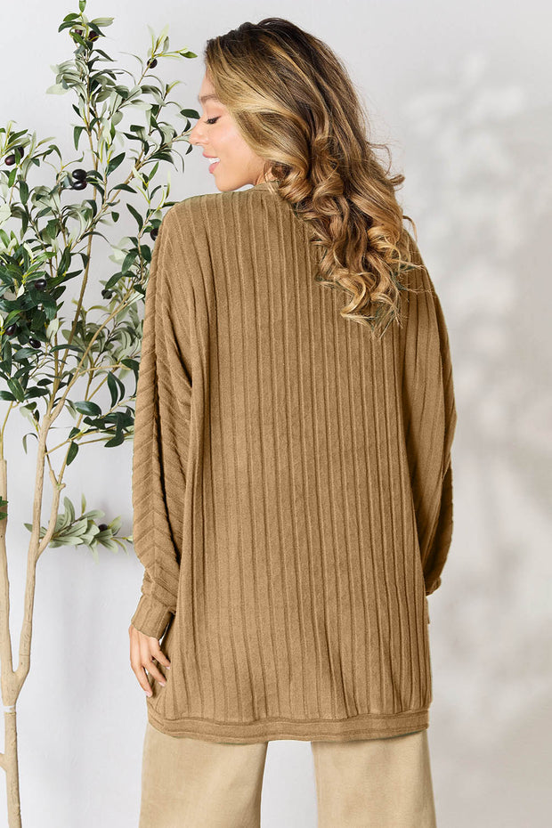 Basic Bae Full Size Ribbed Cocoon Cardigan - Fashionmj